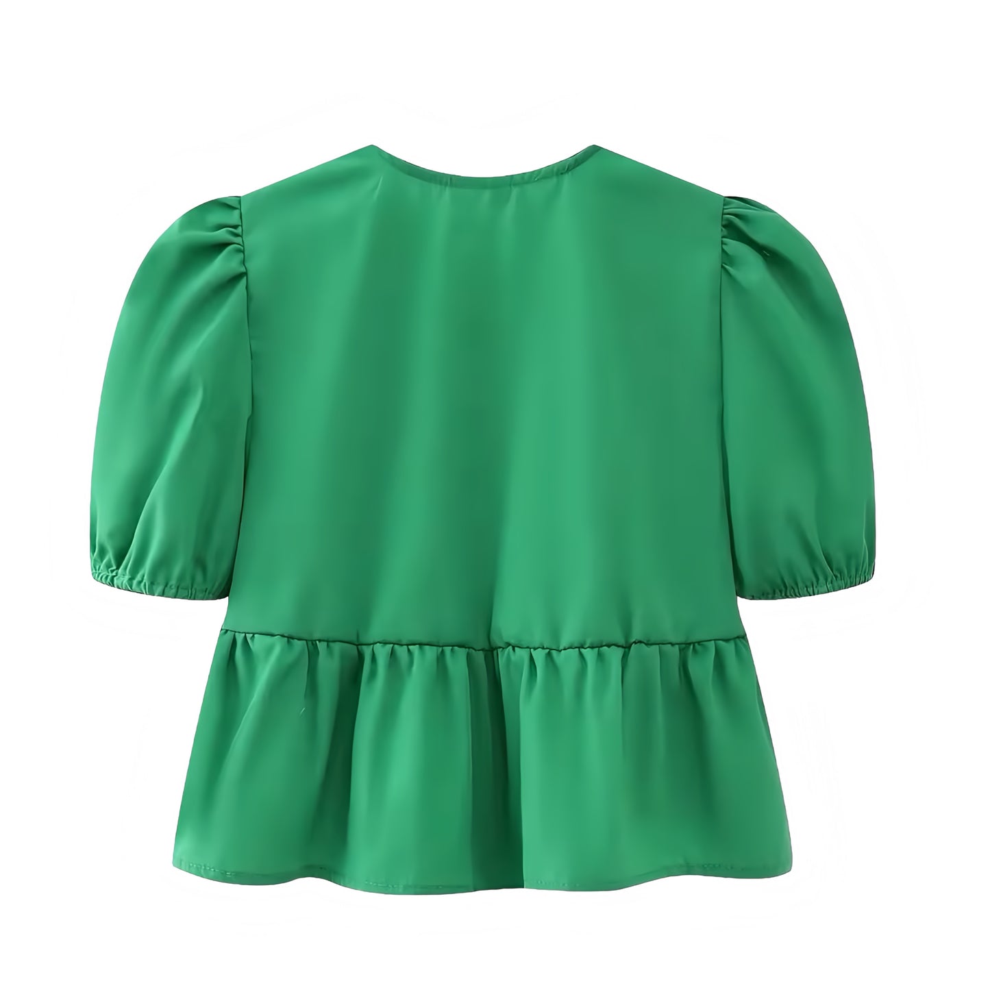 Dark Green Bow Lace Up Short Puff Sleeve Camisole Blouse Top