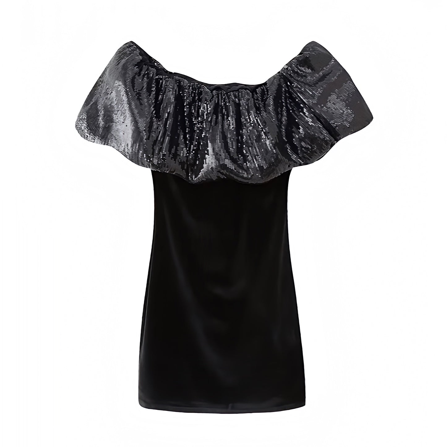 midnight-black-velour-velvet-off-shoulder-short-puff-sleeve-sequined-shimmer-bodycon-slip-mini-dress-women-ladies-chic-trendy-spring-2024-summer-elegant-formal-classy-evening-gala-prom-party-date-night-out-sexy-cocktail-club-wear-ball-gown-couture-zara-revolve-dupe