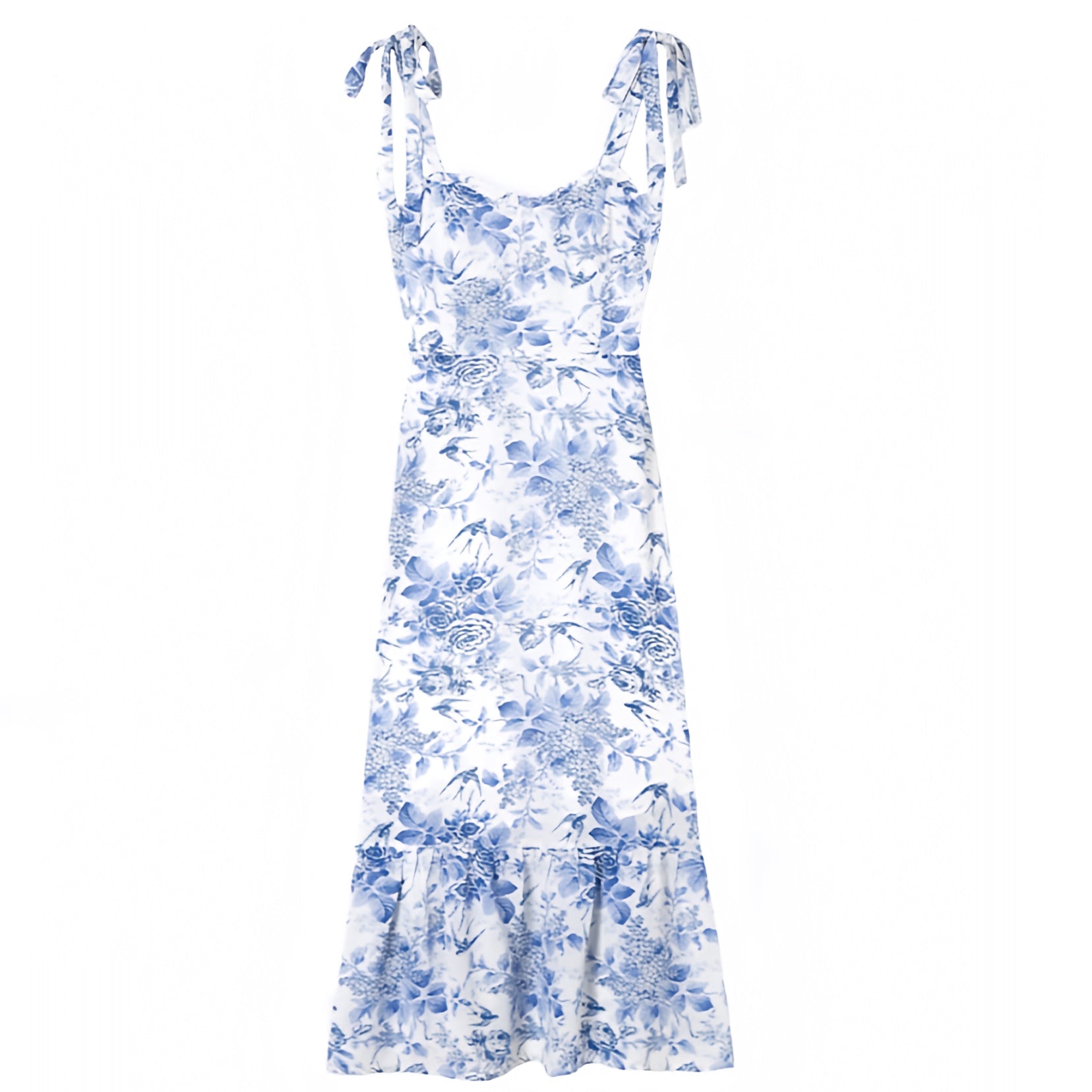 Light Blue Floral Print Bodycon Ruffle Trim Spaghetti Strap Maxi Dress – Dazey Hill