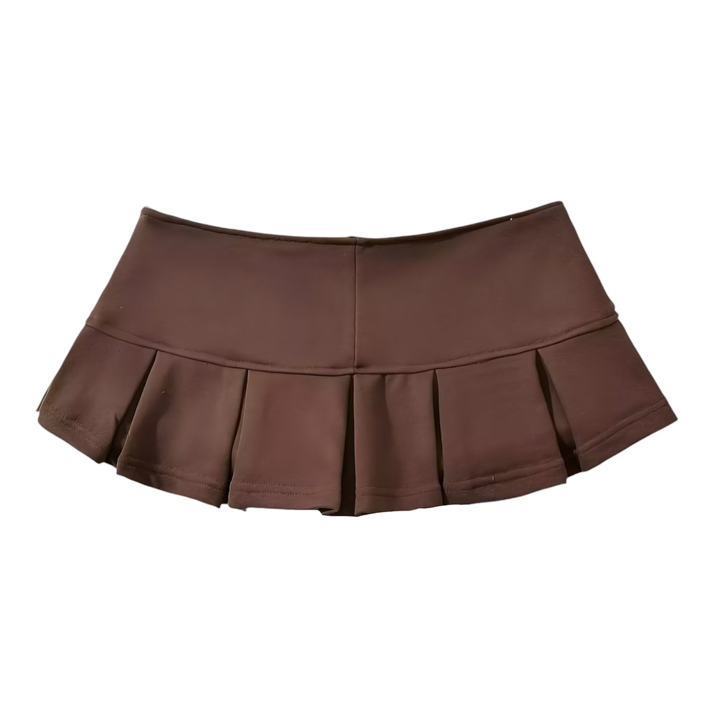 Brown Pleated Low-Rise Mini Micro Skirt