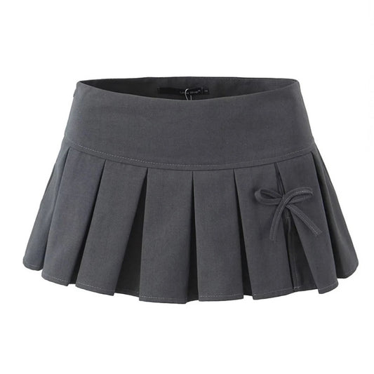 dark-grey-gray-bow-pleated-slim-tight-fit-mid-low-rise-waisted-fitted-waist-short-micro-mini-skirt-skort-with-shorts-women-ladies-chic-trendy-spring-2024-summer-casual-feminine-office-siren-90s-minimalist-coquette-blokette-preppy-school-academia-club-wear-night-out-sexy-party-korean-stockholm-style-zara-revolve-aritzia-brandy-melville-urban-outfitters
