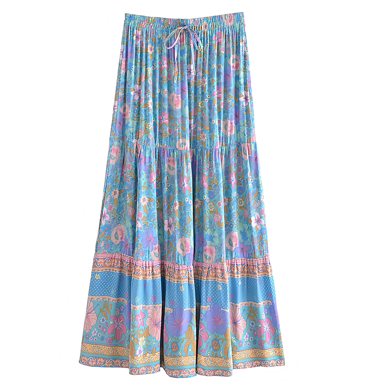 floral-print-light-blue-pink-purple-orange-yellow-multicolor-flower-geometric-striped-patterned-slim-fit-low-mid-rise-waisted-draw-string-fitted-waist-tiered-linen-flowy-boho-bohemian-hippie-midi-long-maxi-skirt-women-ladies-chic-trendy-spring-2025-summer-casual-feminine-semi-formal-preppy-style-tropical-vacation-beach-wear-australia-international-shipping