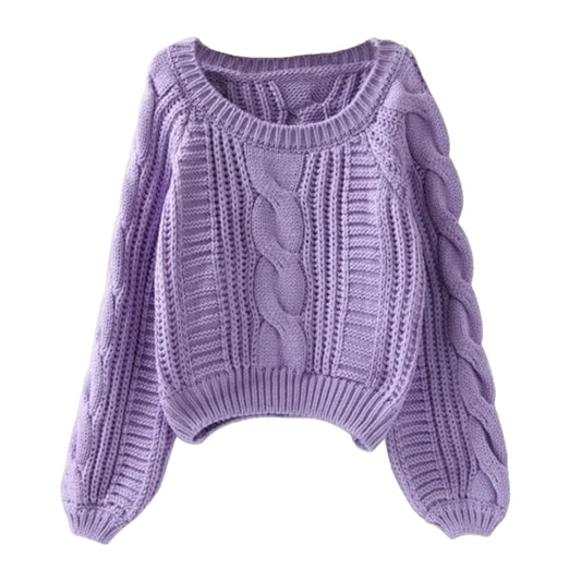 Light Purple Cable Knitted Oversized Pull Over Sweater