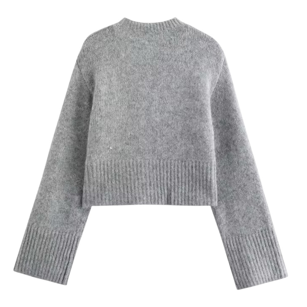 Light Grey Knit Woolen Oversized Button-Down Long Sleeve V-Neck Cardigan Sweater