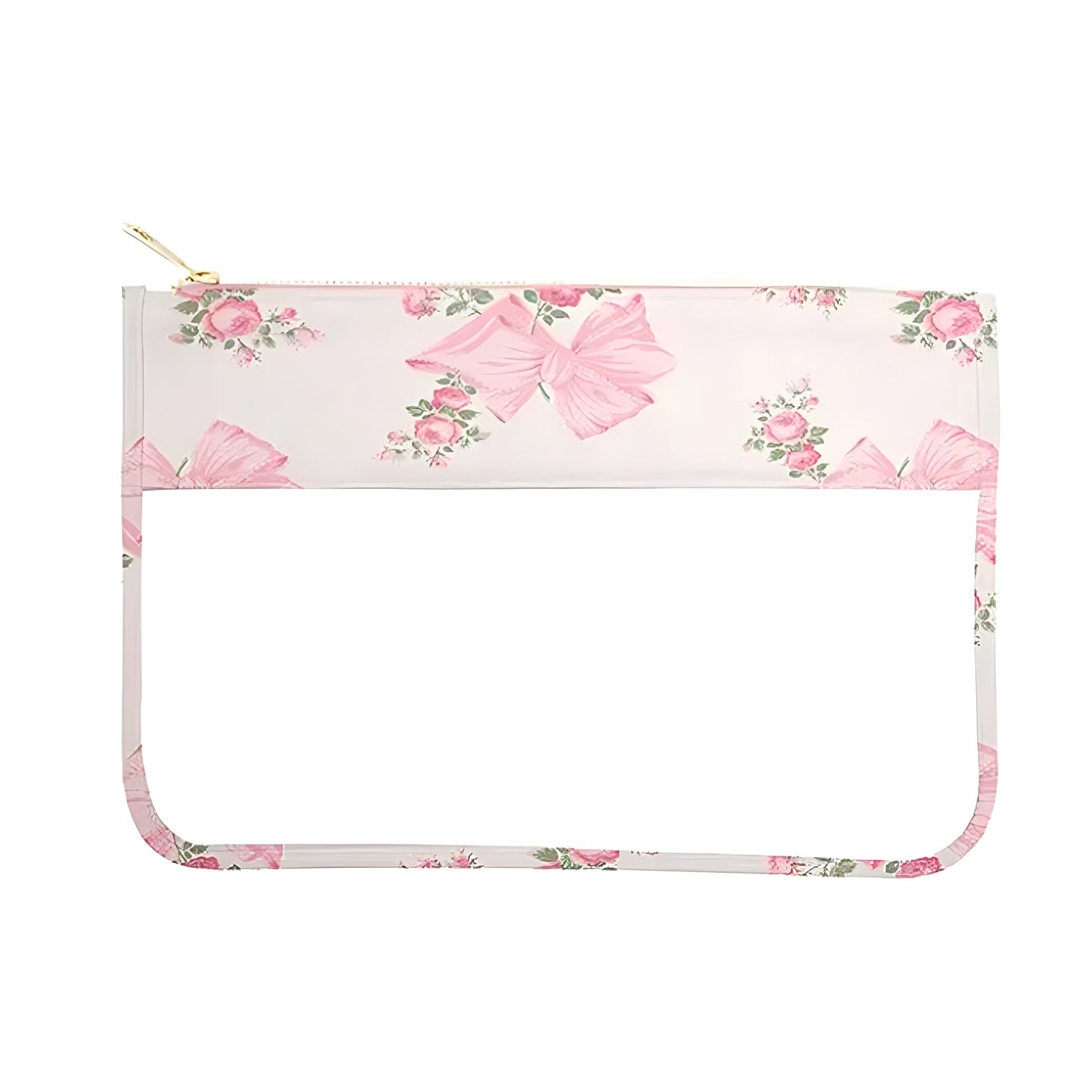 Pink Floral Bow Print Clear Makeup Pouch