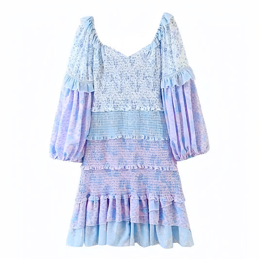 floral-print-light-blue-white-purple-multi-color-flower-patterned-layered-ruffle-trim-smocked-bodycon-slim-fit-shirred-bodice-fitted-waist-flowy-boho-tullie-tiered-long-puff-sleeve-sweetheart-neckline-short-mini-dress-gown-women-ladies-trendy-chic-spring-2024-summer-elegant-casual-semi-formal-feminine-preppy-style-prom-party-coastal-granddaughter-beach-wear-vacation-sundress-loveshackfancy-zimmerman-altard-state