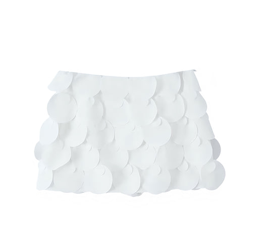 White Sequin Shell Embellished Low-Rise Mini Skirt