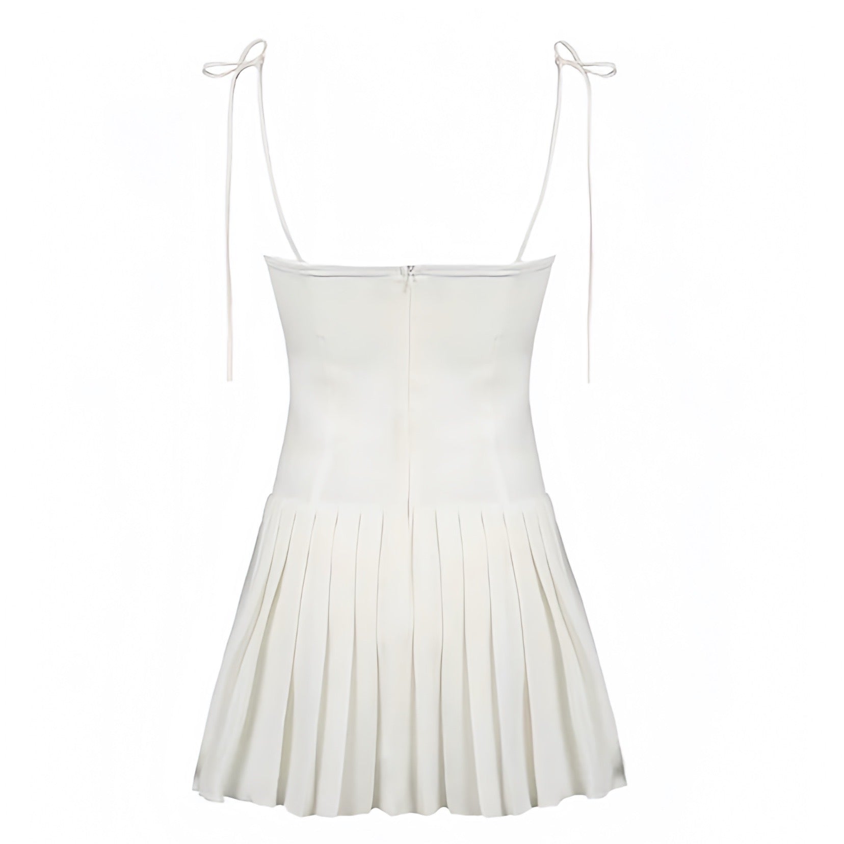 white-ivory-cream-slim-fit-corset-bustier-bodycon-fitted-bodice-drop-waist-pleated-skirt-spaghetti-strap-sleeveless-backless-open-back-square-neckline-bandeau-short-mini-dress-women-ladies-chic-trendy-spring-2024-summer-elegant-semi-formal-casual-classy-feminine-prom-gala-party-date-night-out-sexy-club-wear-french-european-parisian-style-vacation-sundress-revolve-house-of-cb-zara-princess-polly-whitefox-iamgia-jaded-london-reformation-areyouami-dupe