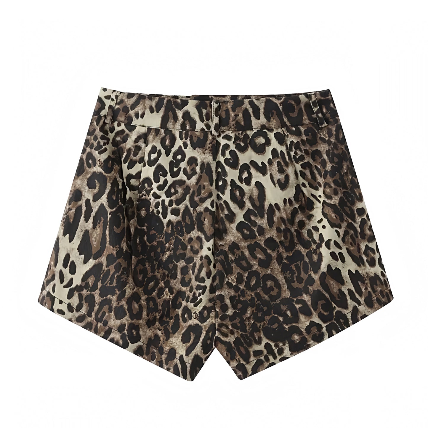 Leopard Print Mid-Rise Pleated Shorts