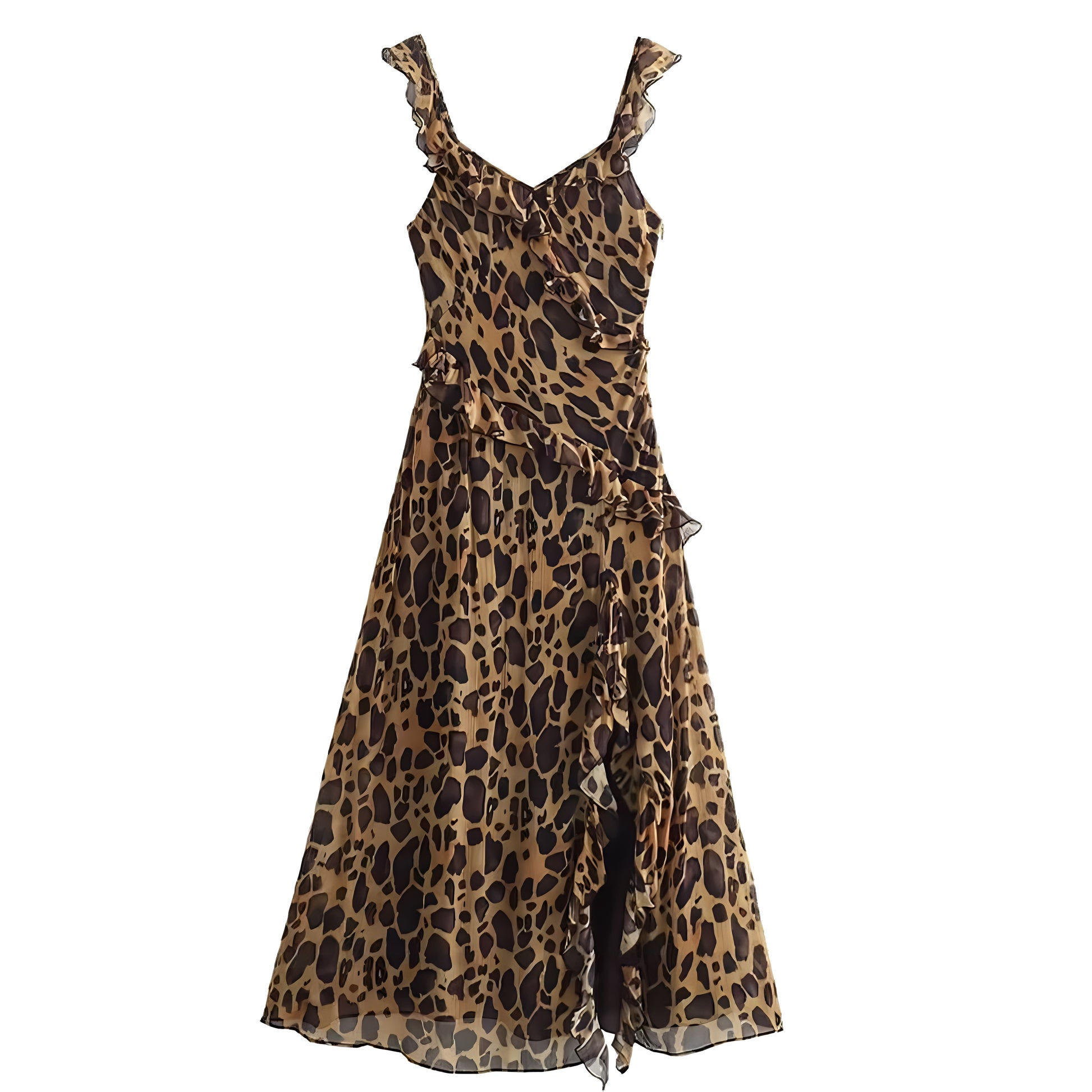 Leopard Print Bodycon Layered Ruffle Trim Spaghetti Strap Maxi Dress Dazey Hill Leopard Print Bodycon Layered Ruffle Trim Spaghetti Strap Maxi Dress Dazey Hill