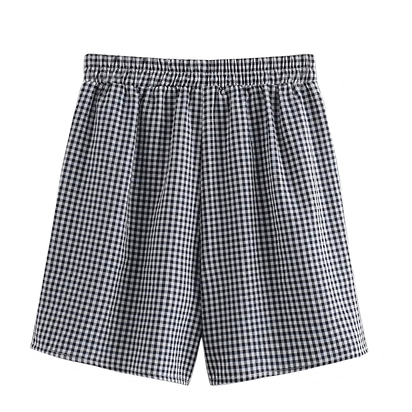 Black Gingham Mid-Rise Shorts