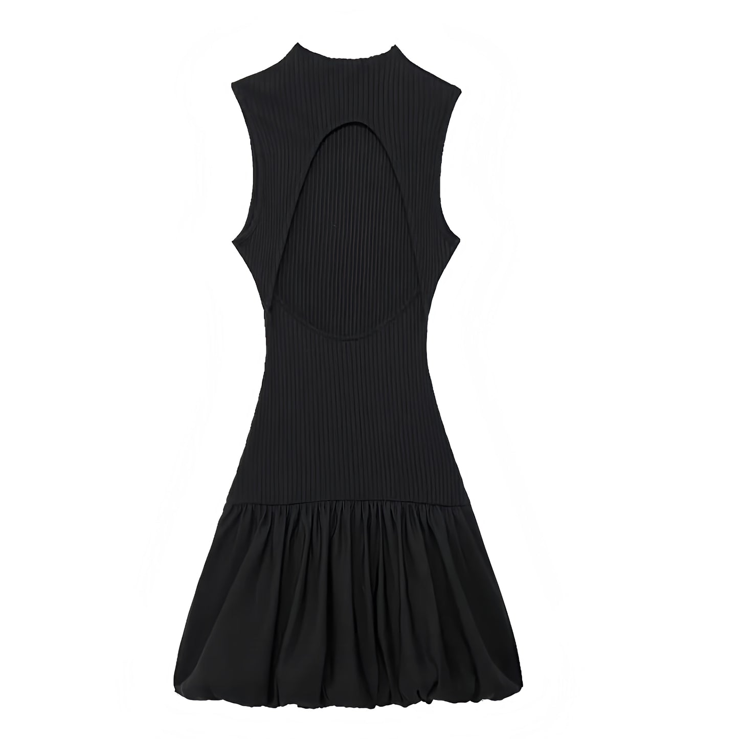 Black Bodycon Sleeveless Turtleneck Drop Waist Backless Mini Dress