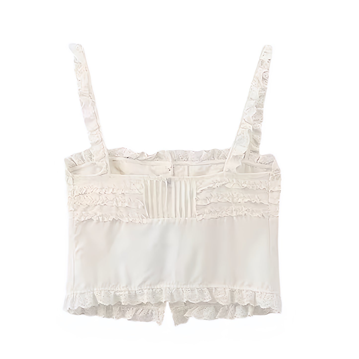 Ivory White Lace Ruffle Trim Button-Down Corset Tank Top