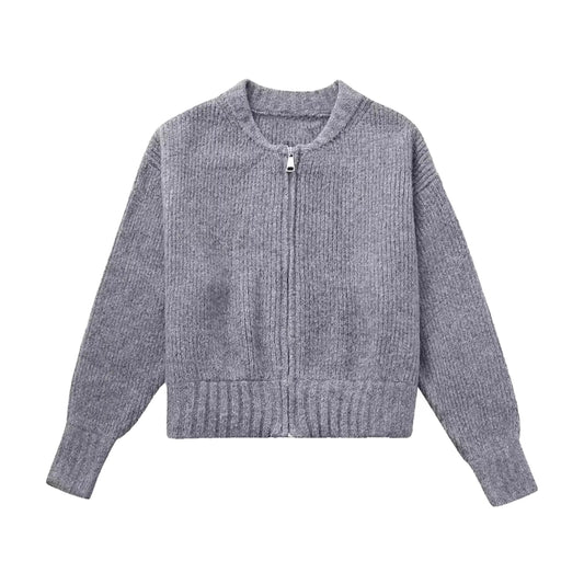 Dark Gray Knit Zip Up Sweater