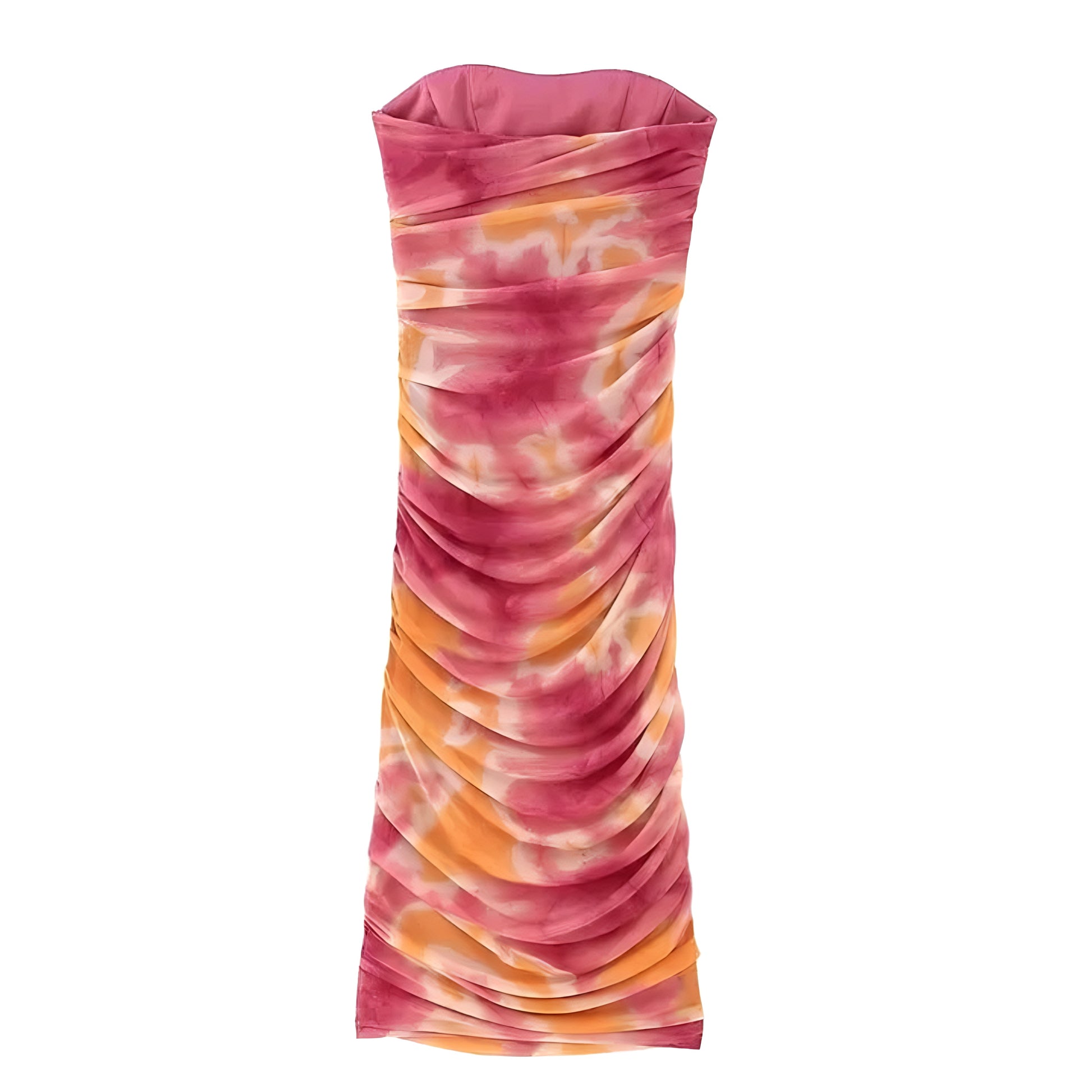 red-orange-multi-color-tie-dye-patterned-slim-fit-bodycon-ruched-draped-layered-ruffle-strapless-bandeau-sleeveless-midi-long-maxi-dress-evening-gown-women-ladies-chic-trendy-spring-2024-summer-casual-semi-formal-prom-party-date-night-out-club-wear-sexy-cocktail-tropical-exotic-beach-vacation-sundress-zara-revolve-reformation-princess-polly-white-fox-fashion-nova