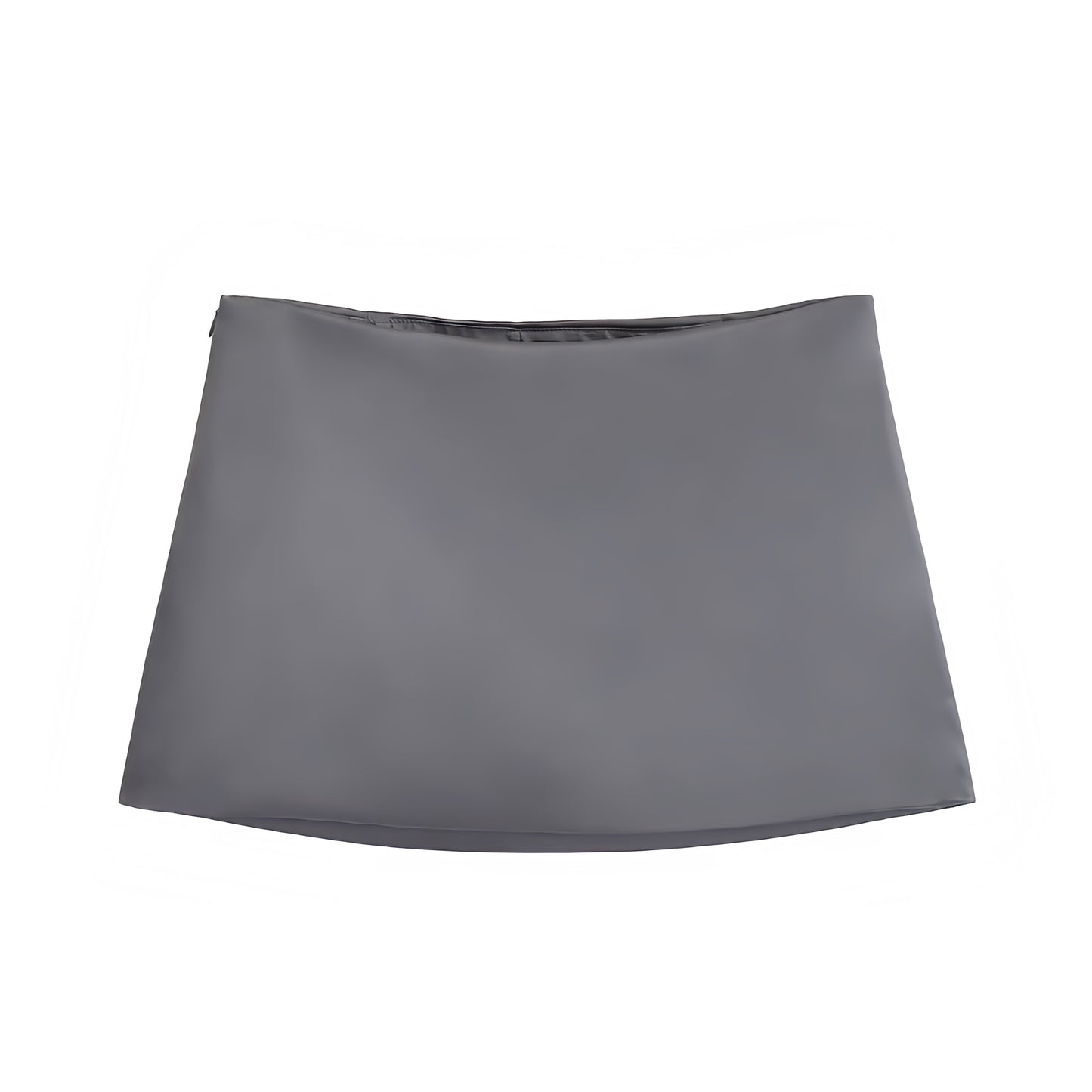 Dark Grey Satin Low-Rise Mini Pencil Skirt