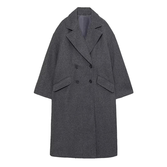 Dark Gray Woolen Oversized Trench Coat