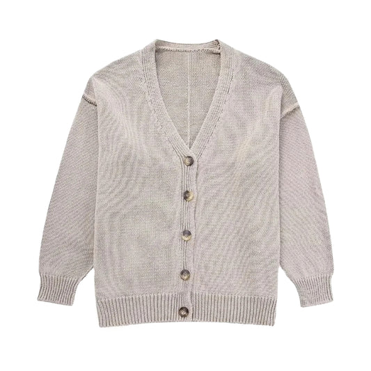 Light Gray Knit Outer Lined Cardigan Sweater