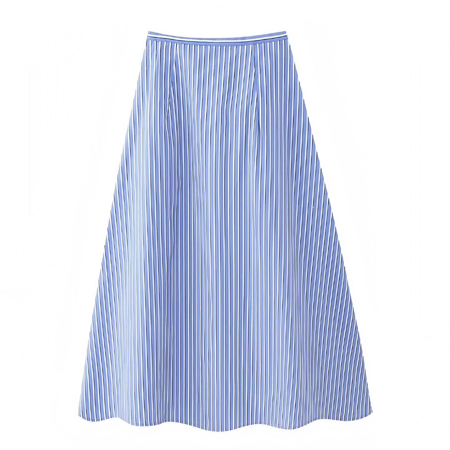 Light Blue & White Striped Seersucker Low-Rise Linen Maxi Skirt