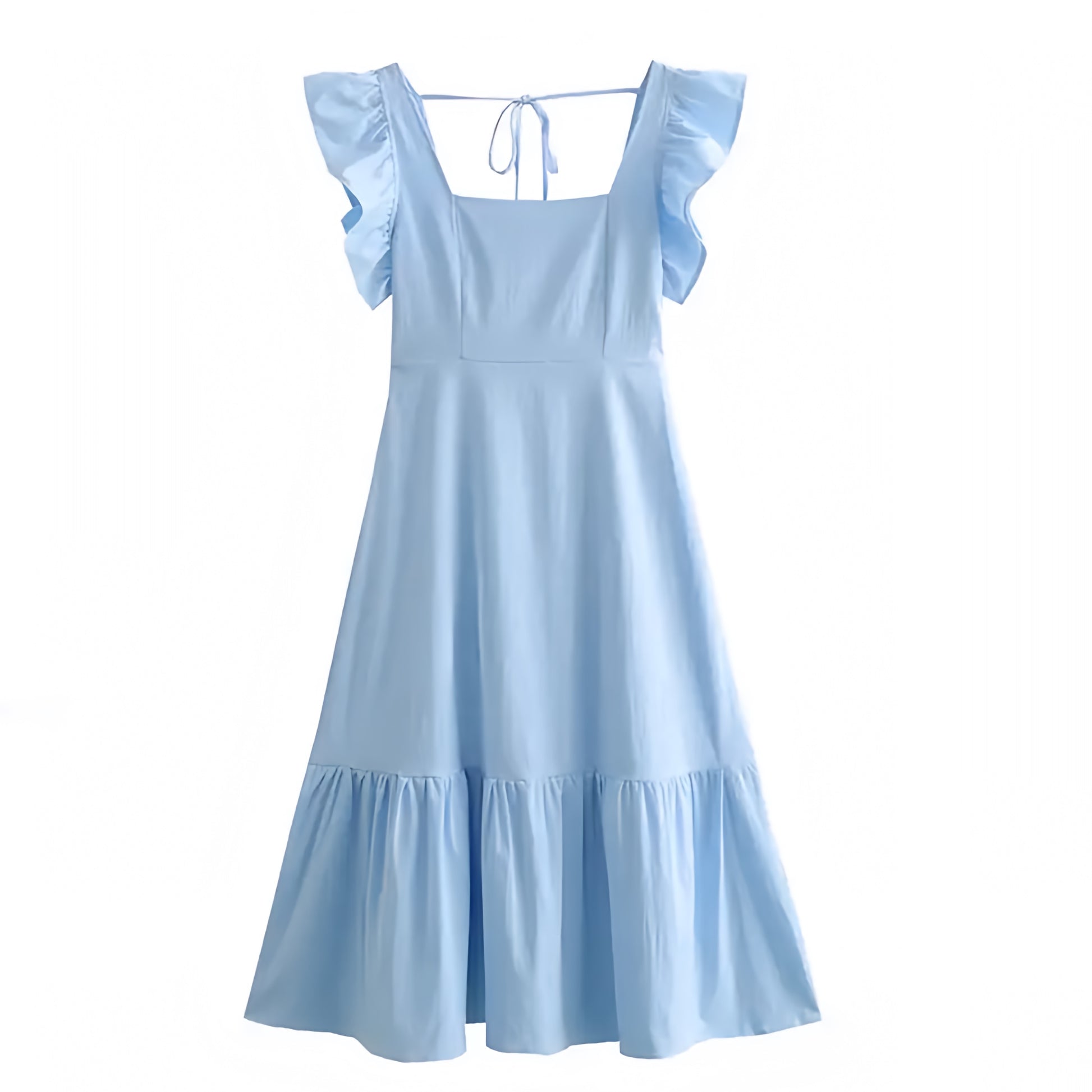 Light Blue Bodycon Ruffle Trim Puff Sleeve Backless Tiered Maxi Dress Dazey Hill Light Blue Bodycon Ruffle Trim Puff Sleeve Backless Tiered Maxi Dress Dazey Hill