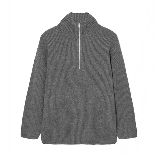 Dark Gray Knit Half Zip Sweater