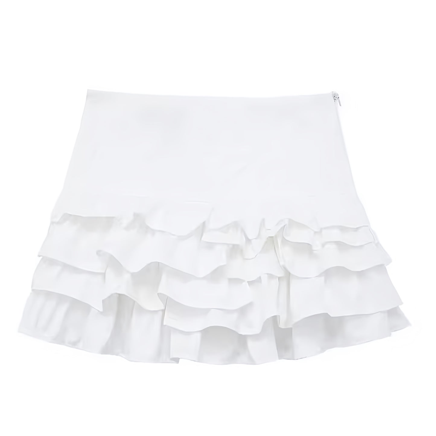 White Layered Ruffle Trim Mid-Rise Mini Skirt