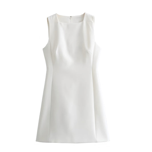 White Bodycon Pleated Square Neckline Sleeveless Mini Dress