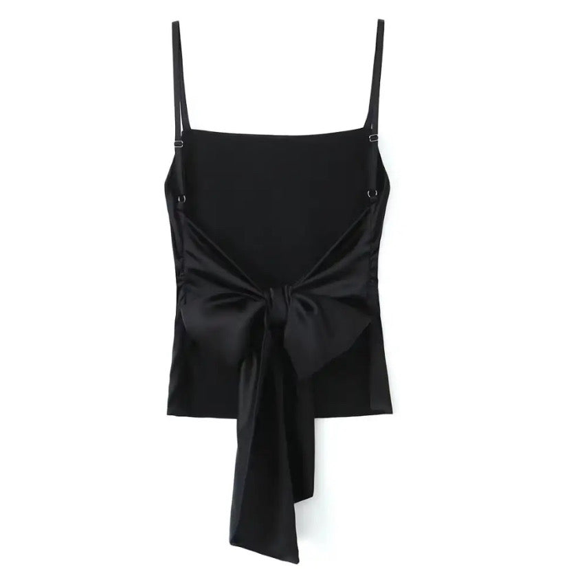 black-satin-silk-bow-ruched-backless-open-back-cut-out-spaghetti-strap-square-neck-slim-fit-crop-camisole-tank-top-blouse-women-ladies-chic-trendy-spring-2024-summer-elegant-semi-formal-classy-feminine-coquette-european-gala-party-sexy-date-night-luxury-shirt-zara-revolve-princess-polly-whitefox-aritzia-house-of-cb-babyboo