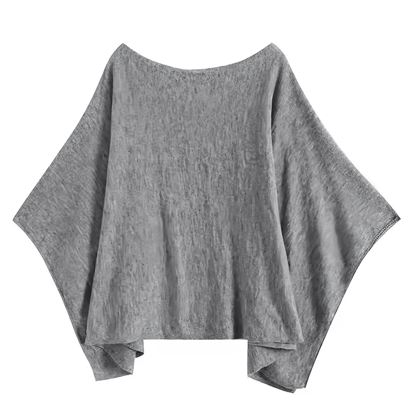 Light Grey Knit Asymmetric Oversized Slouched Batwing Long Sleeve Pullover Cape Sweater