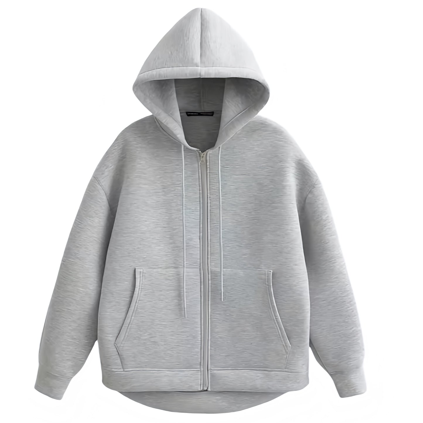 Light Grey Oversized Zip-Up Long Sleeve Hoodie