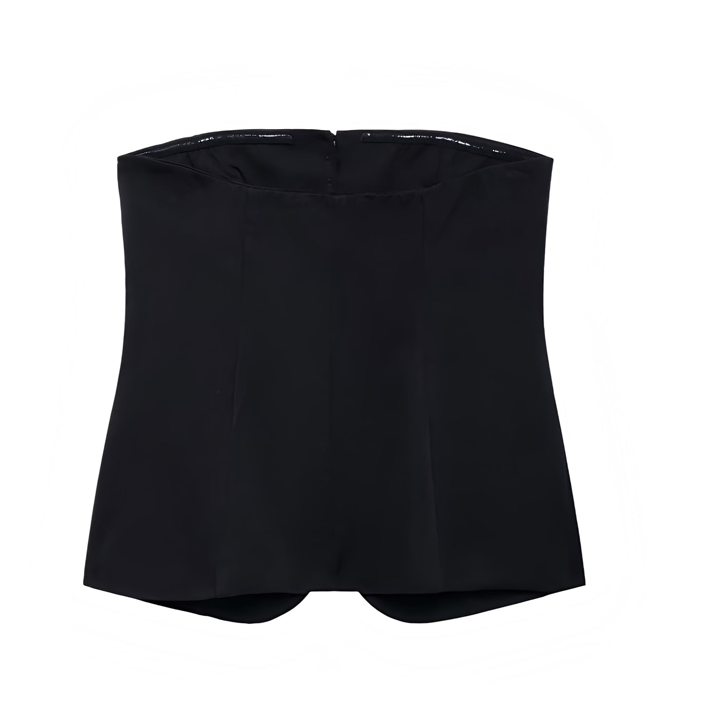 Black Strapless Button-Down Corset Cinched Tube Top