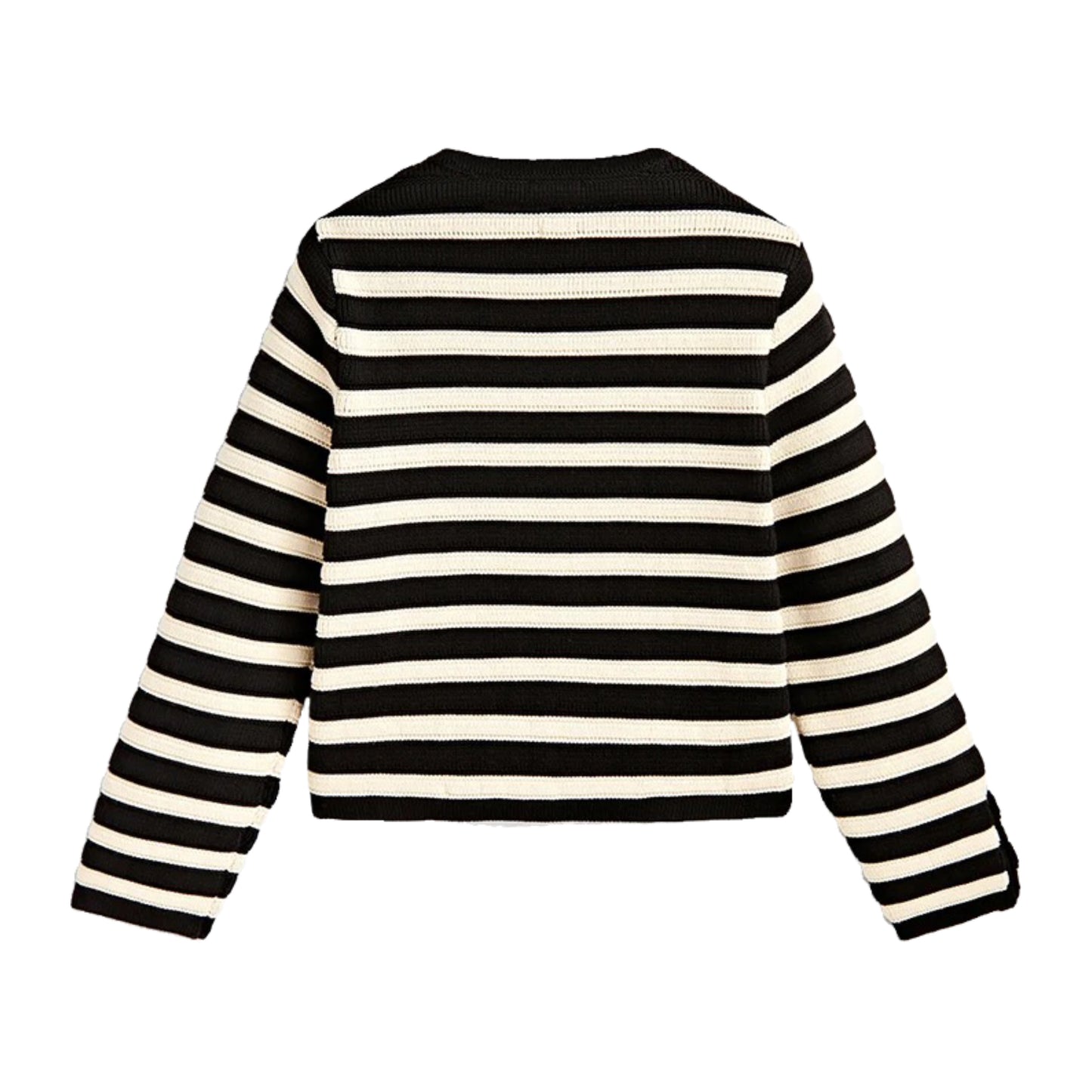 Black & White Knit Gold Button Cardigan Sweater