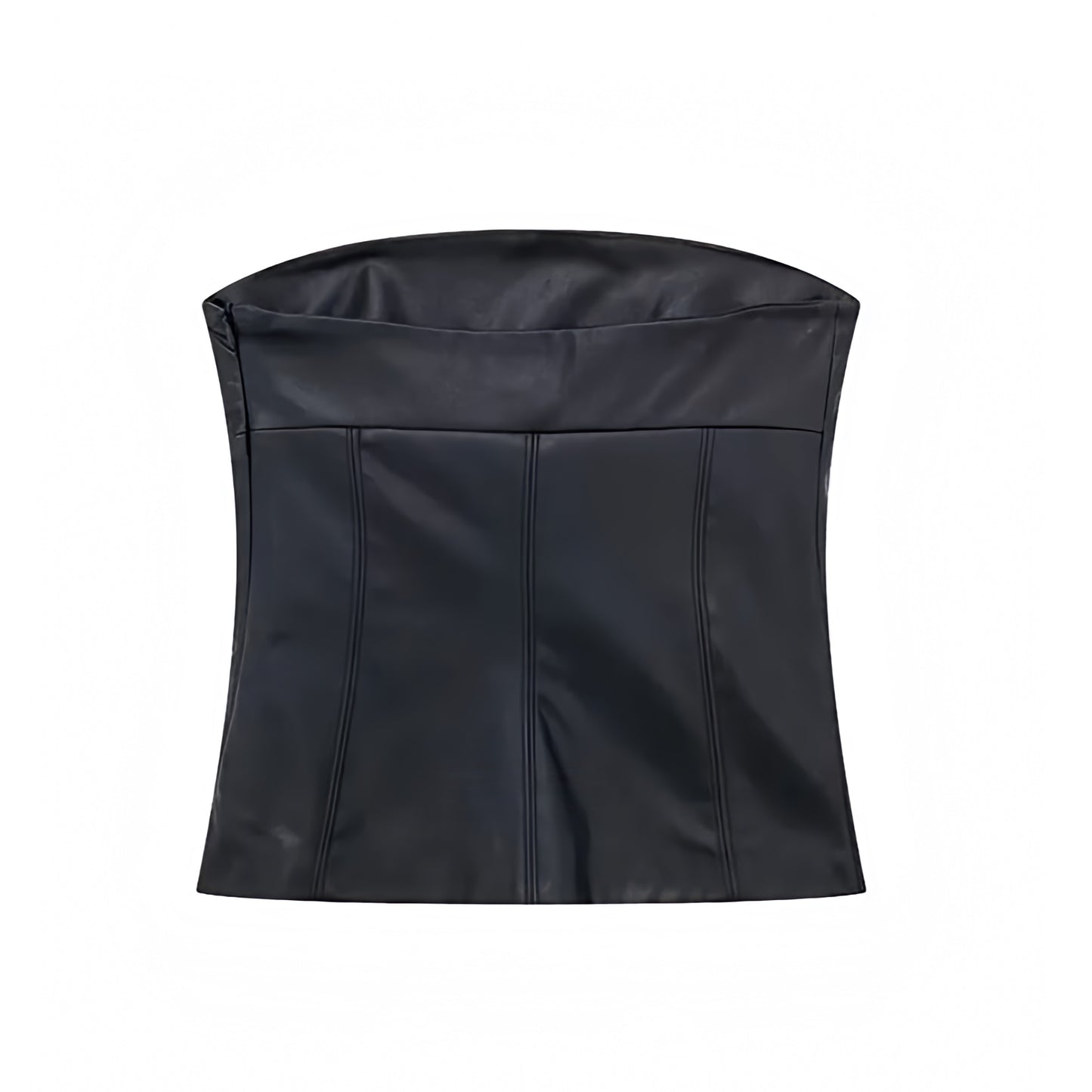 black-faux-leather-shiny-slim-fit-bodycon-corset-bustier-strapless-bandeau-sleeveless-camisole-crop-tank-tube-top-blouse-women-ladies-chic-trendy-spring-2024-summer-elegant-casual-semi-formal-classy-feminine-party-date-night-out-sexy-club-wear-y2k-90s-minimalist-office-siren-style-zara-revolve-aritzia-white-fox-princess-polly-babyboo-edikted