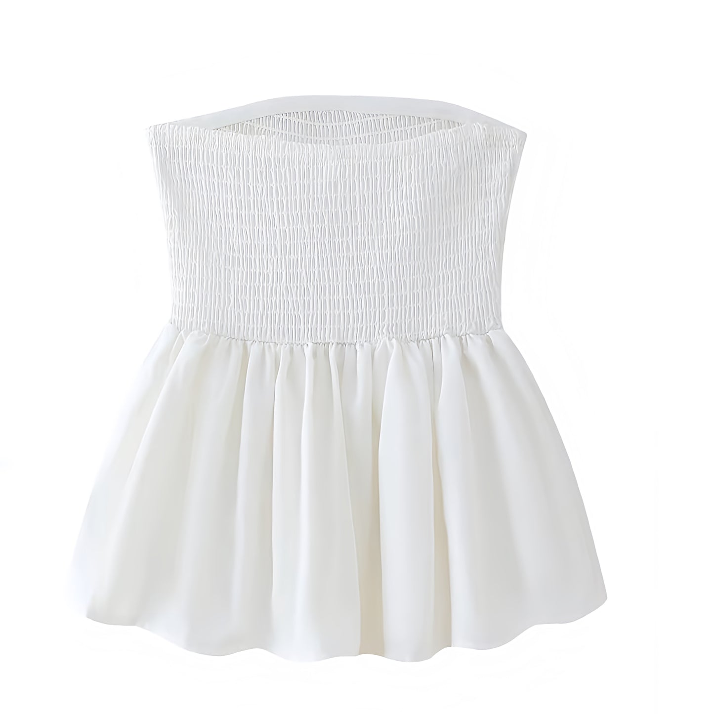 White Smocked Strapless Camisole Top