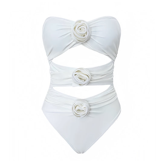 ivory-white-rose-floral-applique-3d-flower-patterned-cut-out-strapless-bandeau-ruched-bodycon-wireless-push-up-cheeky-thong-one-piece-swimsuit-swimwear-bathing-suit-women-ladies-chic-trendy-spring-2024-summer-elegant-classy-sexy-french-european-vacation-beach-wear-old-money-quiet-luxury-same-revolve-oneone