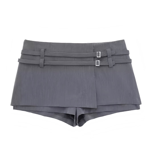 Dark Grey Low-Rise Mini Skort With Belt