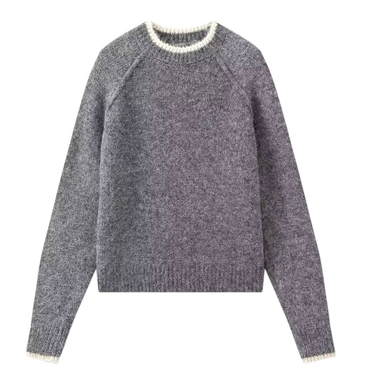 Dark Grey Knitted Long Sleeve Inside-Out Pullover Sweater