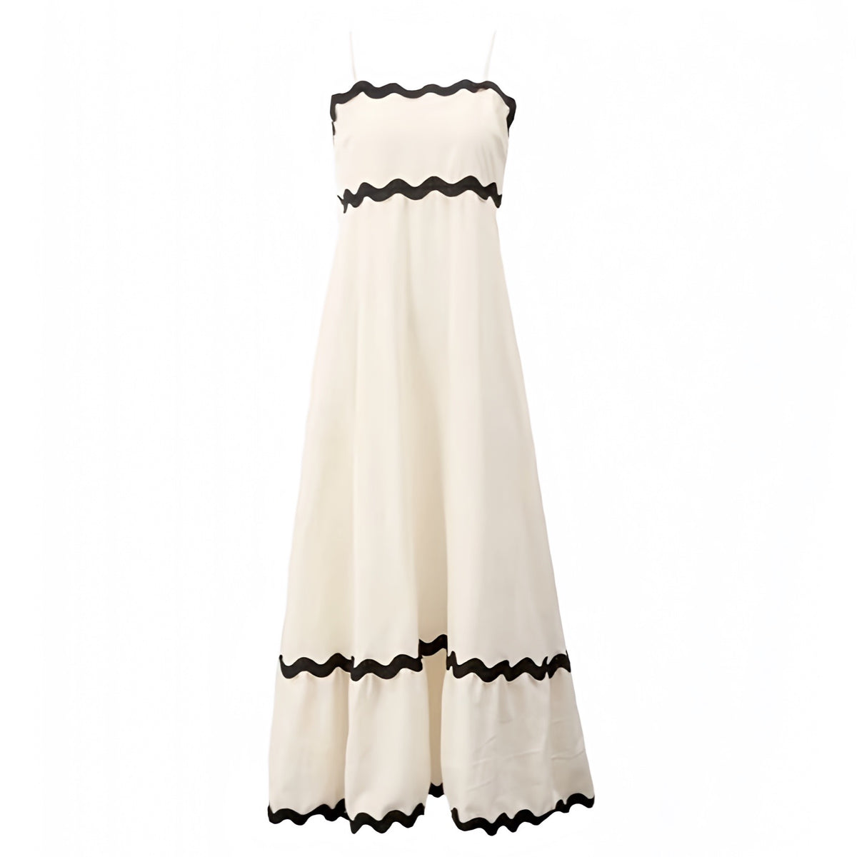 Women's Ivory White & Black Trim Spaghetti Strap Linen Maxi Dress – Dazey Hill