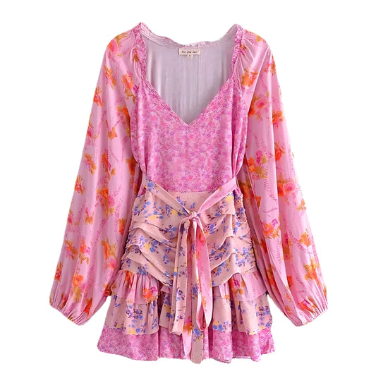 floral-print-hot-pink-orange-purple-magenta-multi-color-flower-patterned-layered-ruffle-bow-string-tie-slim-fit-drop-waist-v-neck-long-puff-sleeve-flowy-tiered-boho-short-mini-dress-spring-2024-summer-women-ladies-chic-trendy-elegant-semi-formal-casual-feminine-prom-party-preppy-style-debutante-beach-tropical-vacation-sundress-loveshackfancy-zimmerman-fillyboo-altard-state-dupe