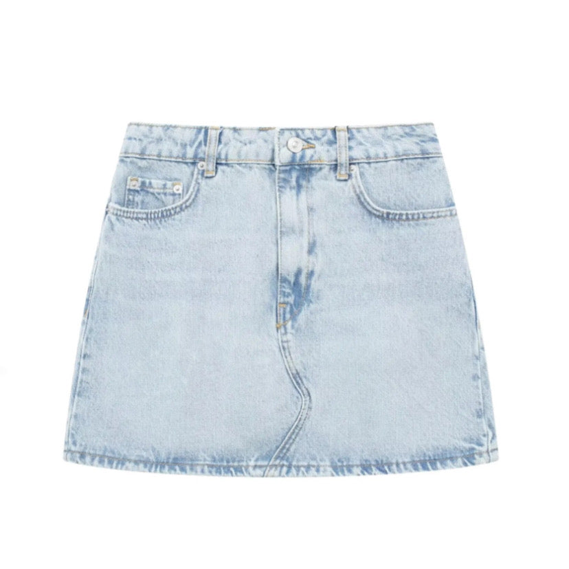 Dark Blue Faded Vintage Asymmetric Slim Fit Low-Rise Denim Mini Skirt main image 1