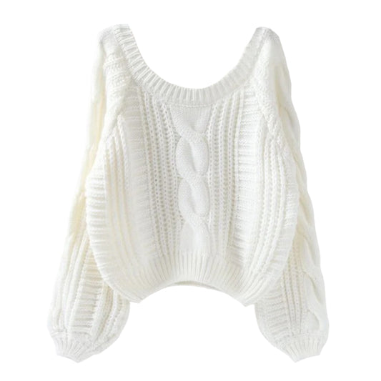 Cream White Cable Knitted Oversized Pull Over Sweater