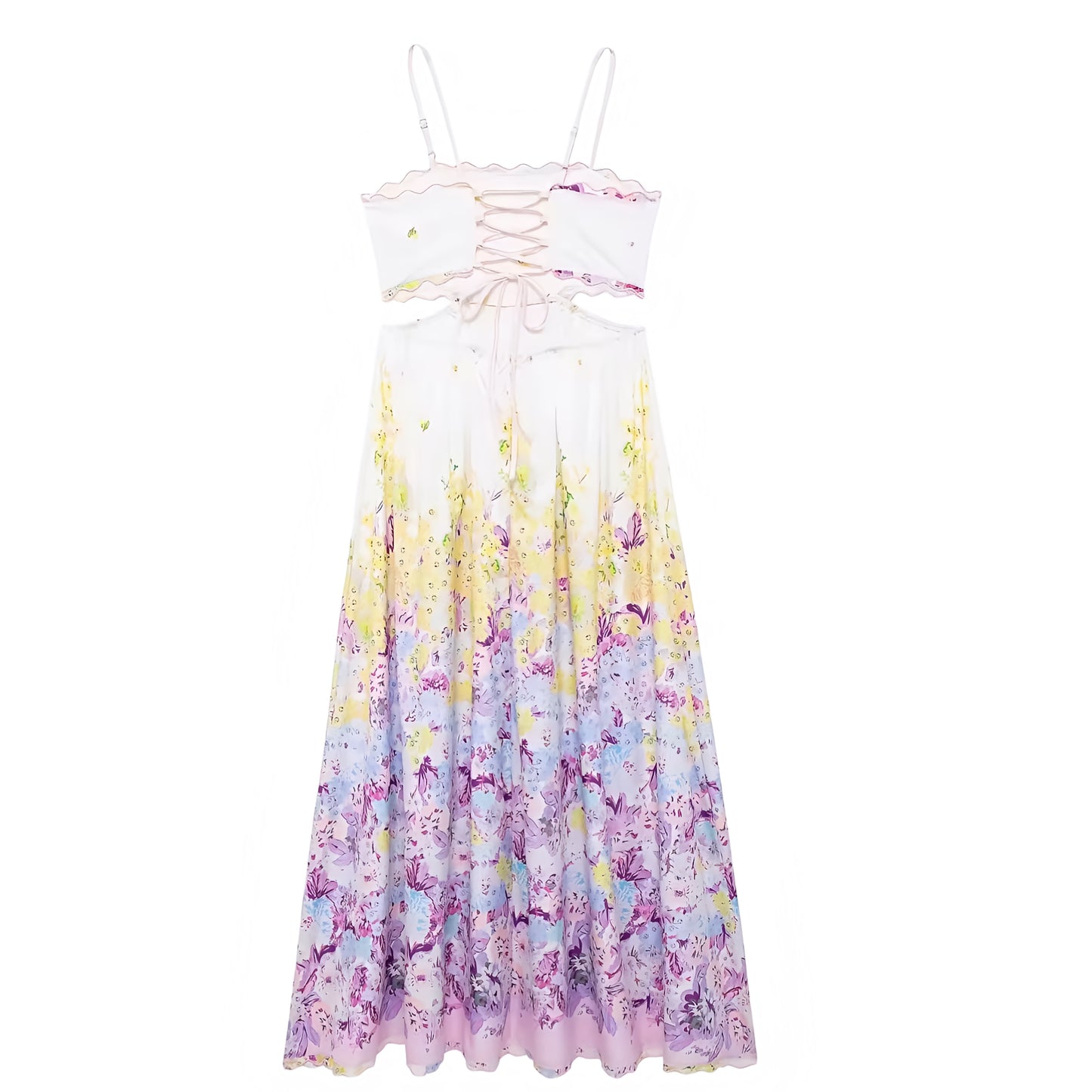 Jazmine Multi-Color Floral Cut-Out Spaghetti Strap Backless Maxi Dress