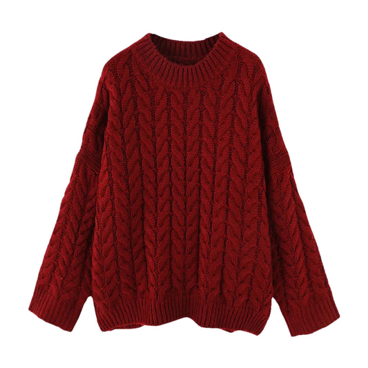 Burgundy Cable Knitted Pull Over Sweater