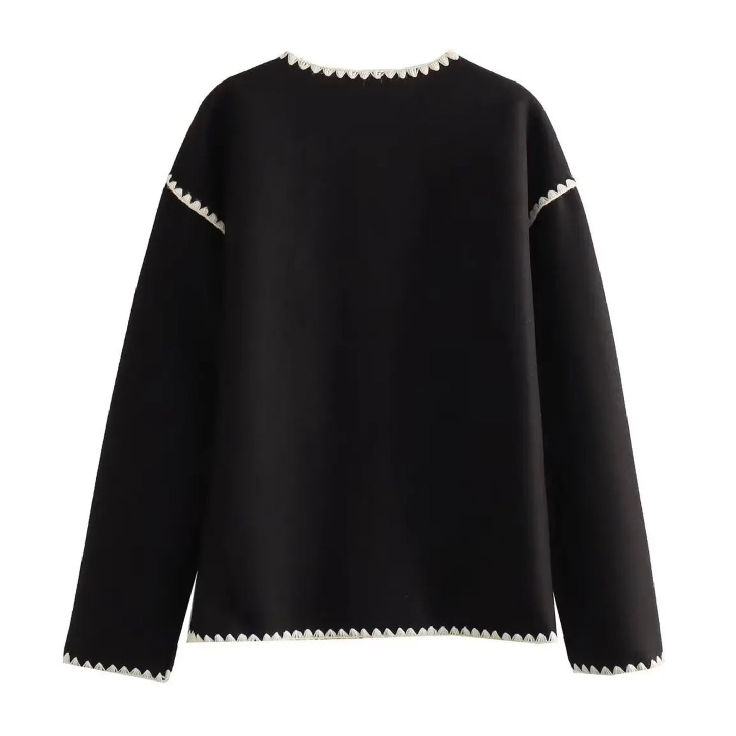 Black & White Trim Knit Cardigan Sweater