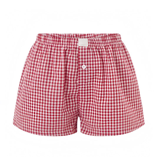 red-and-white-gingham-checkered-plaid-striped-patterned-linen-cotton-light-weight-mid-low-rise-waisted-button-down-fitted-waist-sweat-short-mini-shorts-comfy-cozy-lounge-attire-women-ladies-chic-trendy-spring-2024-summer-casual-feminine-beach-wear-preppy-style-brandy-melville
