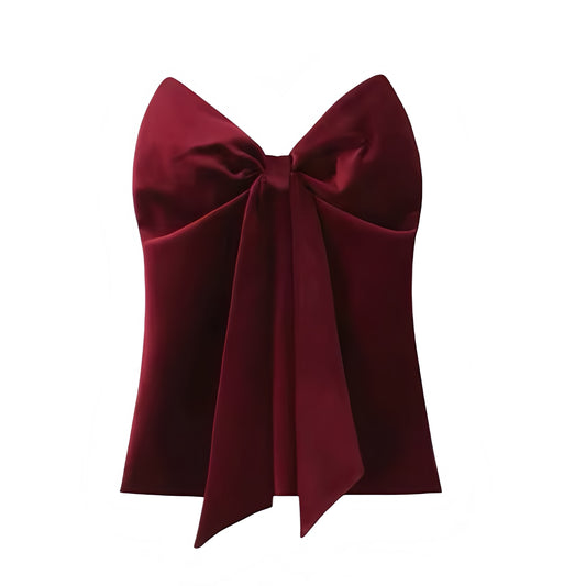 Red Velvet Bow Strapless Sweetheart Neckline Top