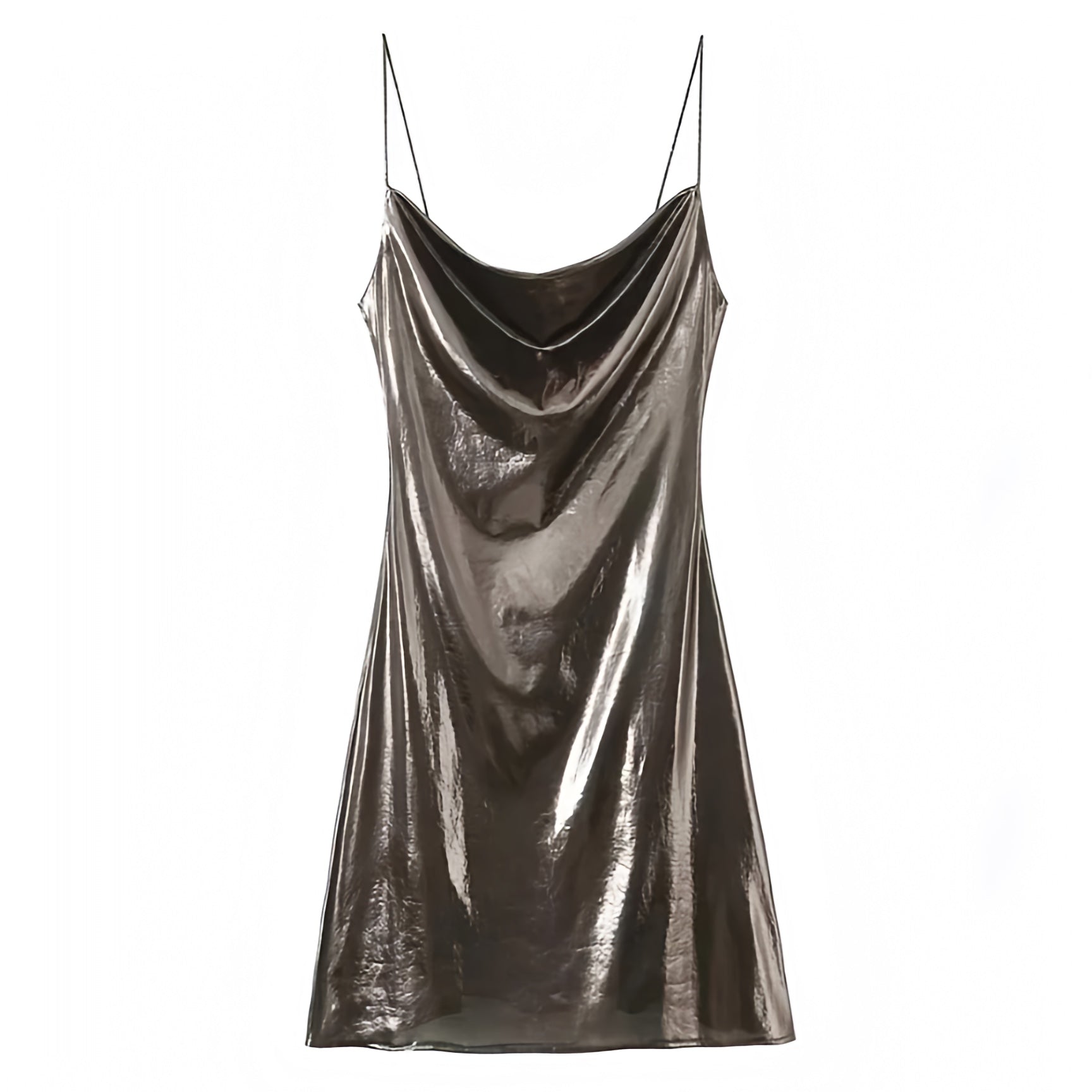 Dark Brown Metallic Spaghetti Strap Bodycon Ruched Mini Slip Dress ...