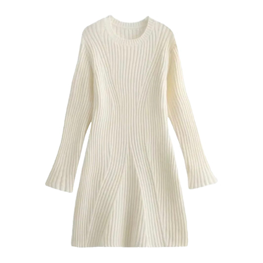 Ivory Knitted Long Sleeve Mini Dress