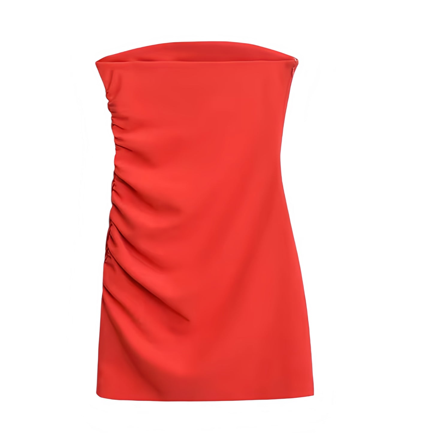 Red Ruched Bodycon Strapless Mini Dress