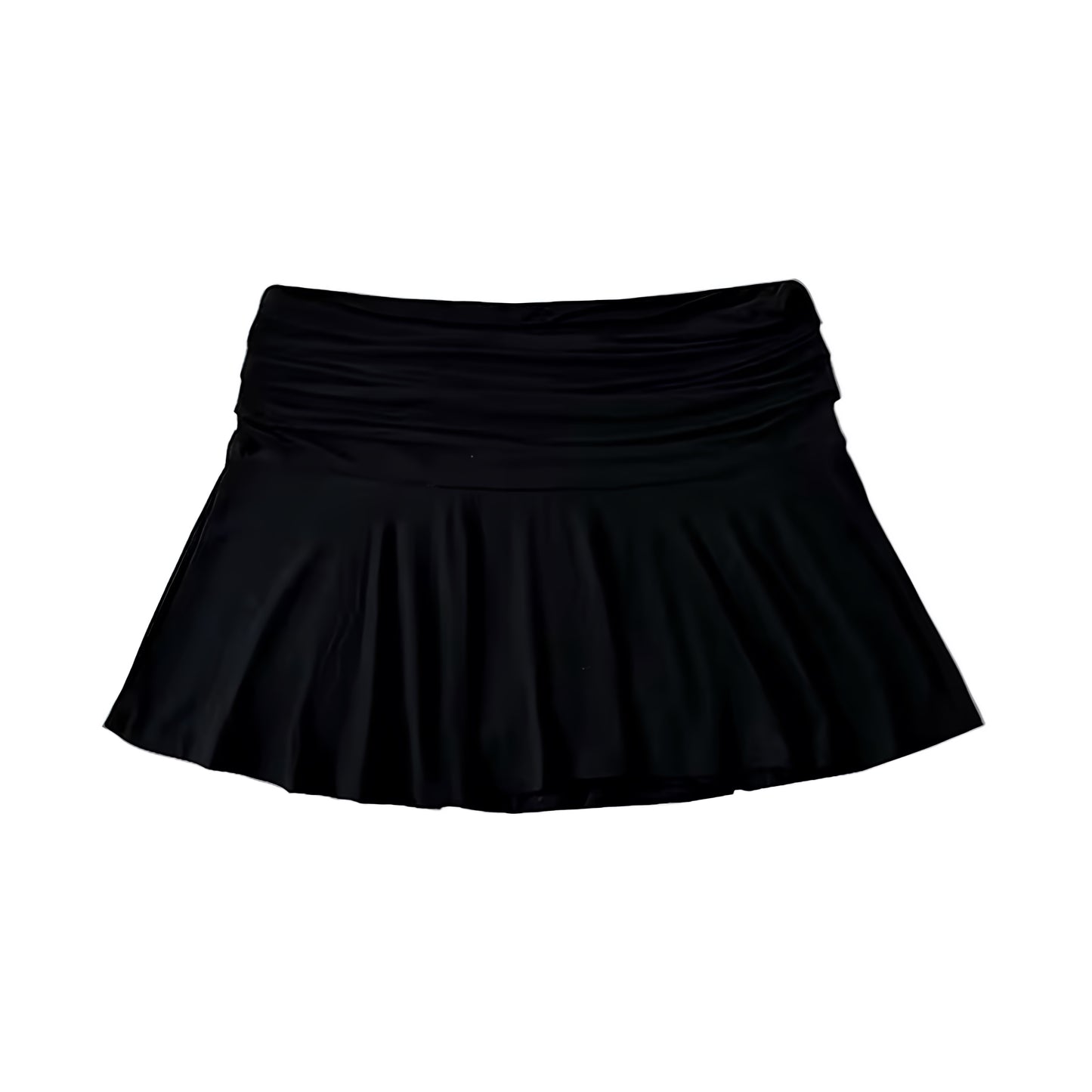 Black Low-Rise Ruched Pleated Flowy Mini Skirt